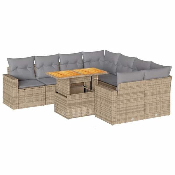 Maison Exclusive - Trädgårdsmöbler med kuddar 9 delar beige flätad resin beige