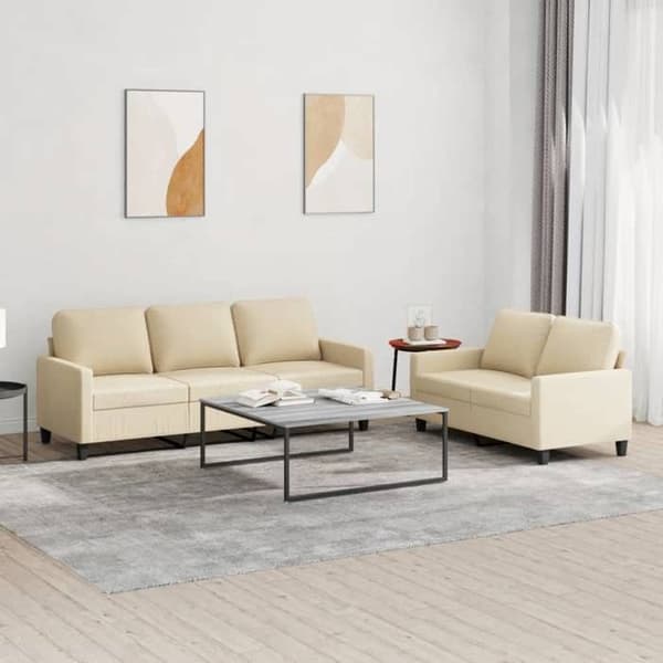 Maison Exclusive - Set med 2 soffor med kuddar i krämfärgad tyg