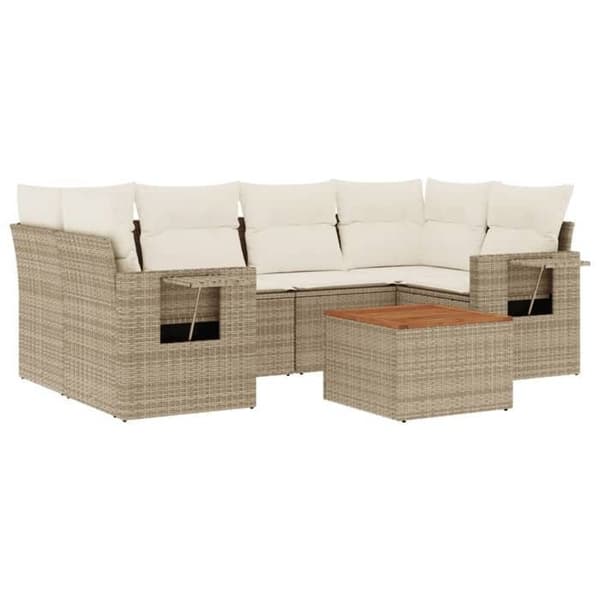 Maison Exclusive - Trädgårdsmöbler med kuddar 7 delar beige flätad resin