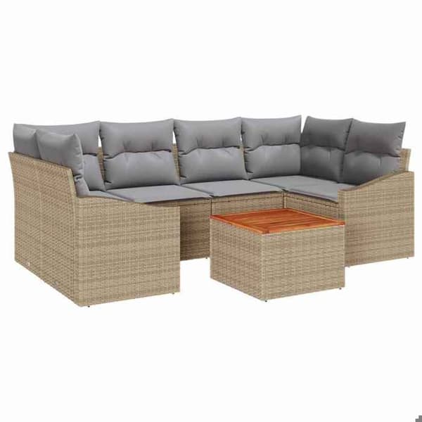 Maison Exclusive - 7 osan beige polyrottinkinen puutarhakalustesetti
