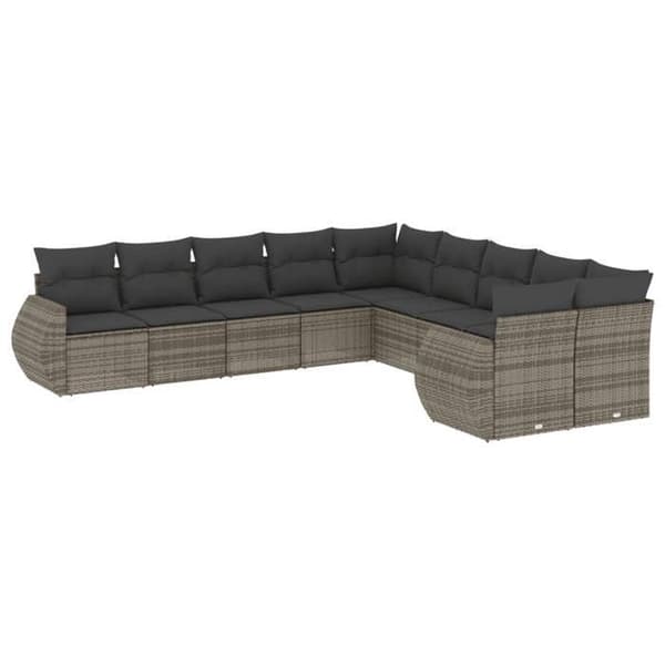 Maison Exclusive - Trädgårdsmöbler med kuddar 10 delar grå flätad resin
