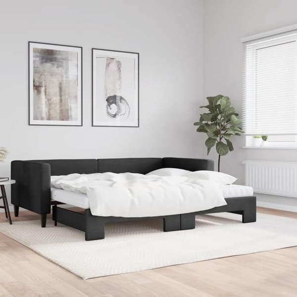Maison Exclusive - Sengebænk med udtræk og sort madras 90x200 cm stof