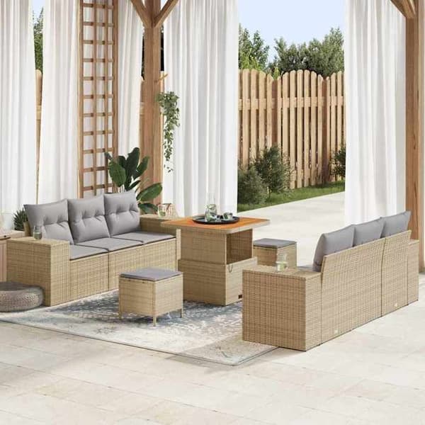 Maison Exclusive - Beige ja Vaaleanharmaa Poly Rattan -puutarhakalustesarja