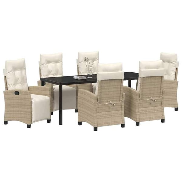 Maison Exclusive - 7 osan puutarhaterassipöytäryhmä, beige polyrottinki