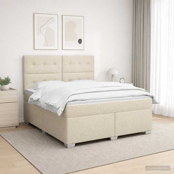 Maison Exclusive - Boxspring säng med madrass Crème 140 x 200 cm Tyg Grädde