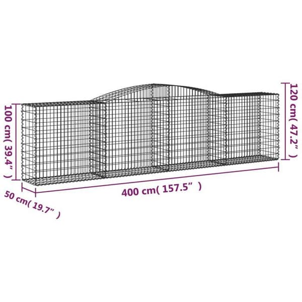 Maison Exclusive - Båge av gabionkorgar 400x50x100/120 cm Galvaniserat stål silver-