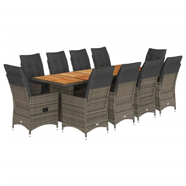 Maison Exclusive - Trädgårdsbistro-set 11 delar gråa kuddar poly rotting
