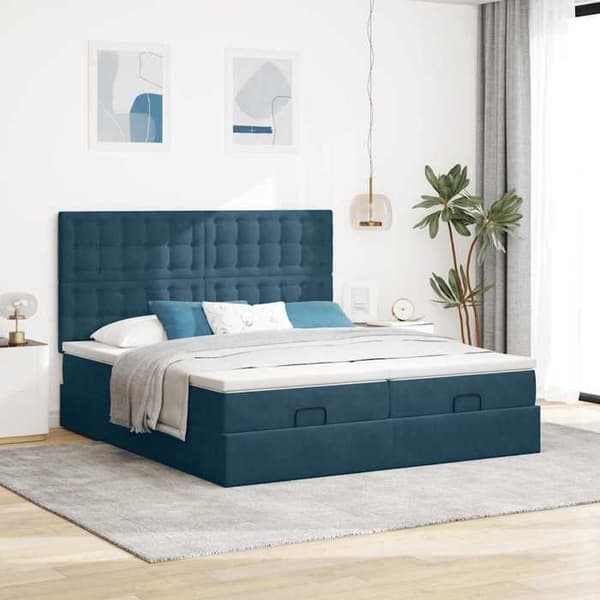 Maison Exclusive - Ottoman-sänkyrunko tummansinisellä patjalla 200x200 cm samettia Mörkblå