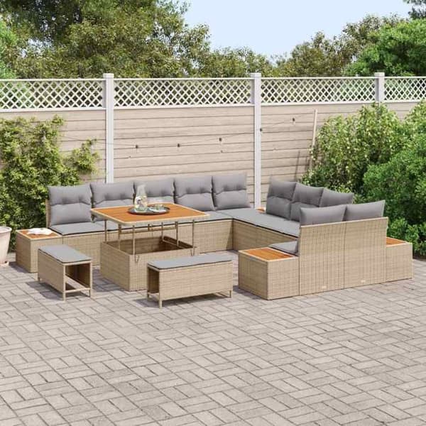 Trädgårdsoffmöbel - EXKLUSIVT HUS - 13 delar - Beige - Fällbart bord - Väderbeständig