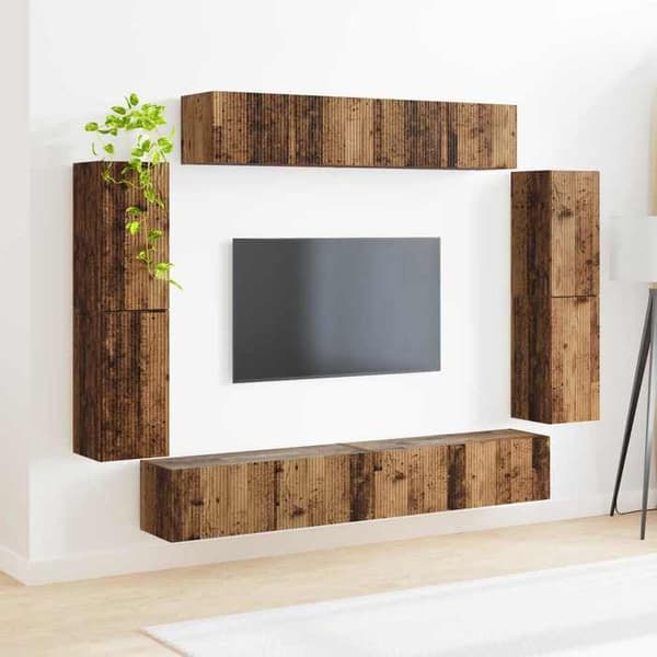 Maison Exclusive - TV-möbel 8 delar Antik trä