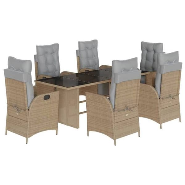 Maison Exclusive - Puutarhakalustesarja tyynyillä 7 kpl beige sekoitettu rottinki