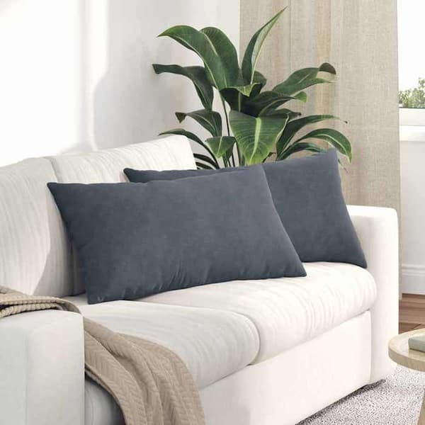 Sofa puder - EKSKLUSIV HUS - 80 x 40 cm - Mørkegrå - Fløjl - Sæt med 2 stk. Mörkgrå