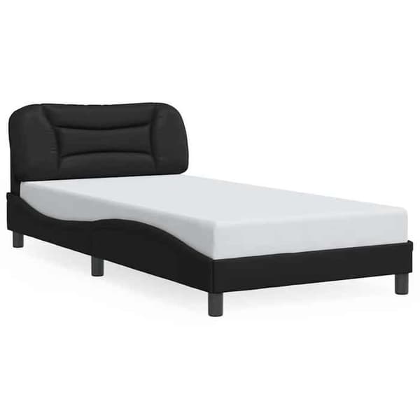 Sengestel - EKSKLUSIV HUS - Hvar - Sort kunstlæder - 100x200 cm - Polstret hovedgærde Svart