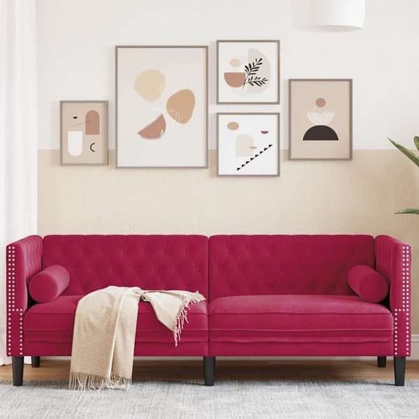 Divaani - MAISON EXCLUSIVE - Chesterfield - Punainen sametti - 3 paikkaa - Tyynyt mukana