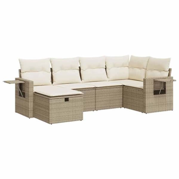 Maison Exclusive - Trädgårdsmöbler med kuddar 6 delar beige flätad resin