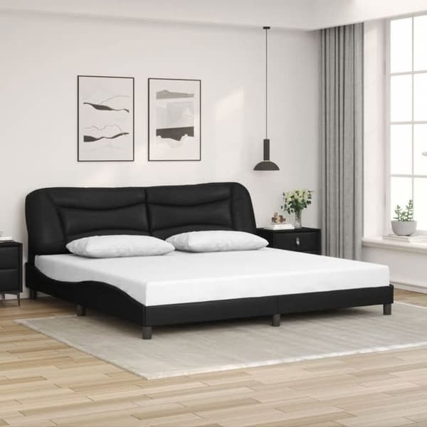 Sengestel - EKSKLUSIV HUS - Hvar - 200 x 200 cm - Syntetisk læder sort - LED USB 5V Svart