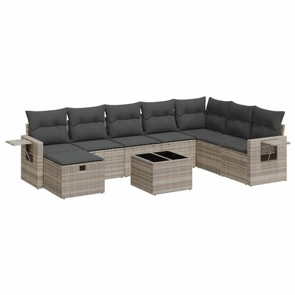 Maison Exclusive - Trädgårdsmöbler 9 delar med ljusgrå kuddar i flätad resin