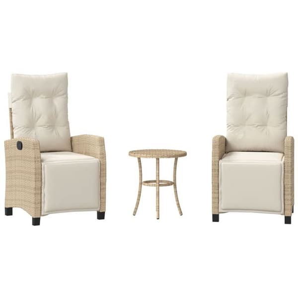 Maison Exclusive - Bistroset 3 delar med beige kuddar i flätad resin