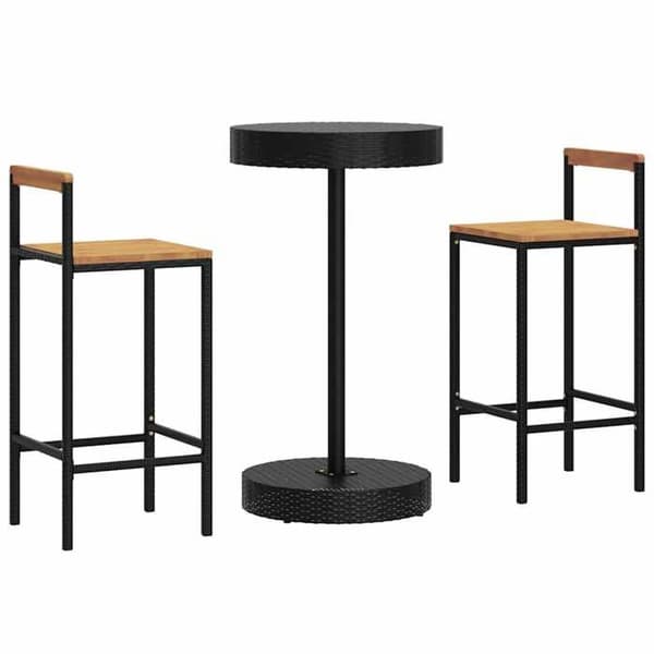 Maison Exclusive - Havebar sæt 3 dele sort poly rattan/massiv akacietræ
