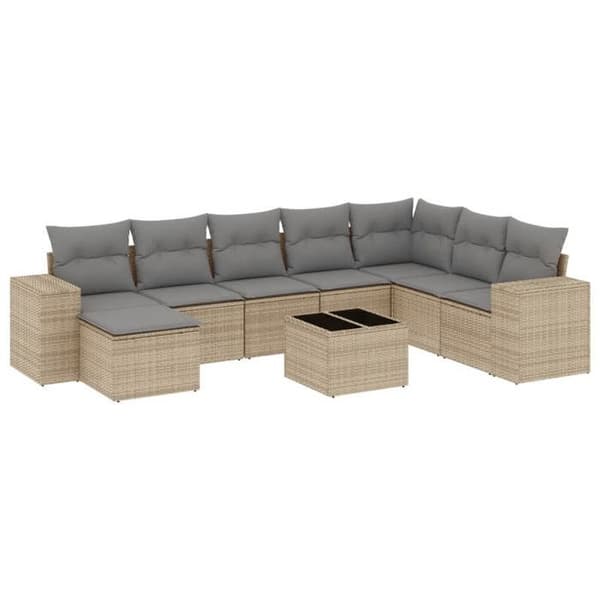 Maison Exclusive - Trädgårdsmöbler med kuddar 9 delar beige flätad resin