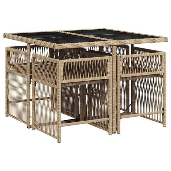 Havemøbel sæt - EKSKLUSIV HUS - 5 dele - Beige - Poly rattan - Tempereret glas plade beige