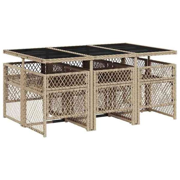 Maison Exclusive - Trädgårdsset med matbord och kuddar 7 delar beige polyrotting