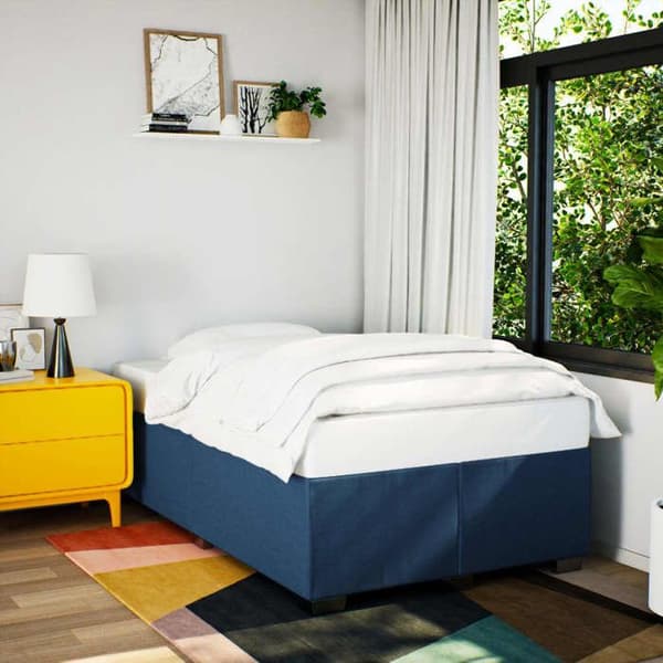 Maison Exclusive - Seng med lameller og madras Blå 120x200 cm Stof