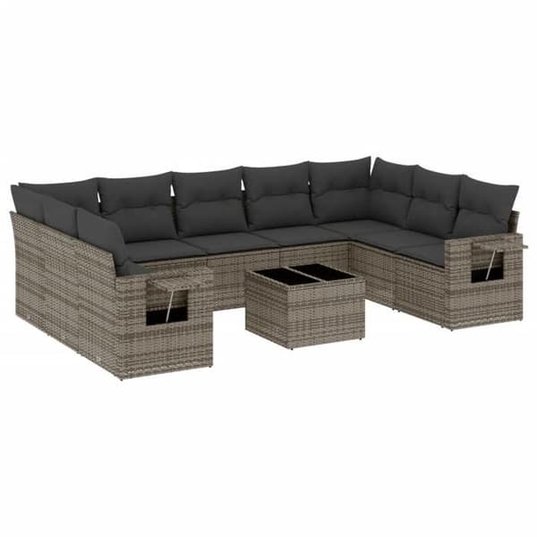 Maison Exclusive - Trädgårdsmöbler med kuddar 10 delar grå flätad resin