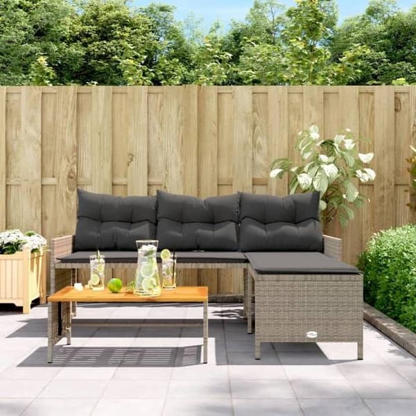 Maison Exclusive - Ute-soffa med bord och grå L-formade kuddar