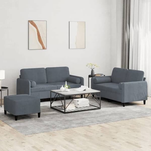 Maison Exclusive - Sæt af 3 sofaer med mørkegrå velourpuder