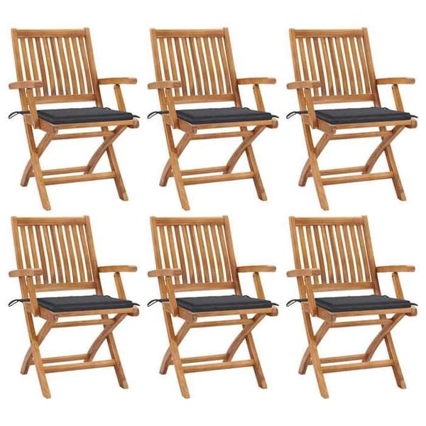 Maison Exclusive - Fällbara trädgårdsstolar med kuddar, set om 6, Teakträ Antracit (kuddar)
