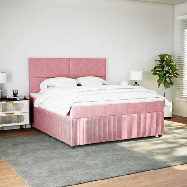 Maison Exclusive - Sängyn laudat ja vaaleanpunainen patja 180x200 cm Sametti