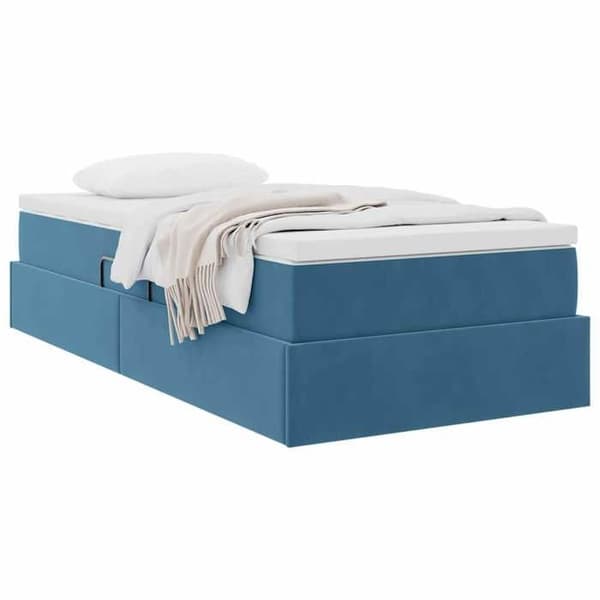 Sengestel med madras - EKSKLUSIV HUS - Eksklusivt Hus - Hydraulisk opbevaring - Mørkeblå velour - 90x200 cm Mörkblå