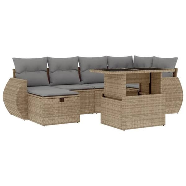 Maison Exclusive - Trädgårdsmöbler med kuddar 7 delar beige flätad resin