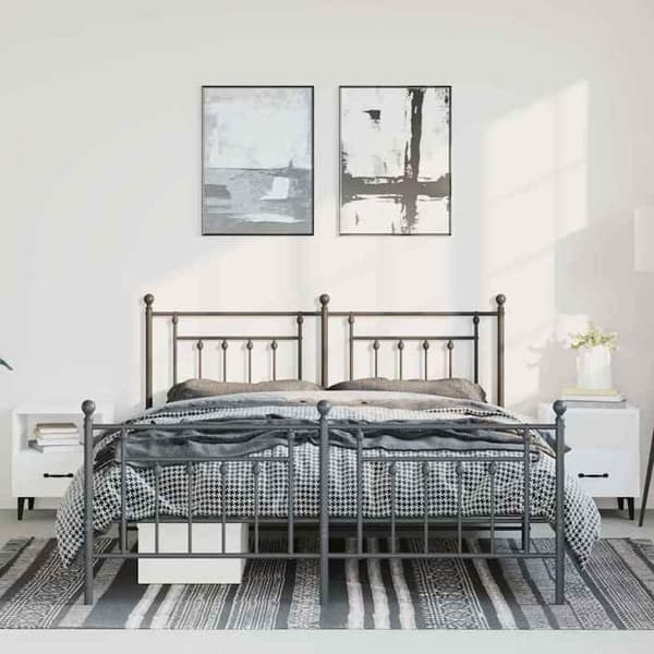 Metal sengestel - EKSKLUSIV HUS - 150x200 cm - Stål - Sort - Lamelseng, opbevaring under seng Svart