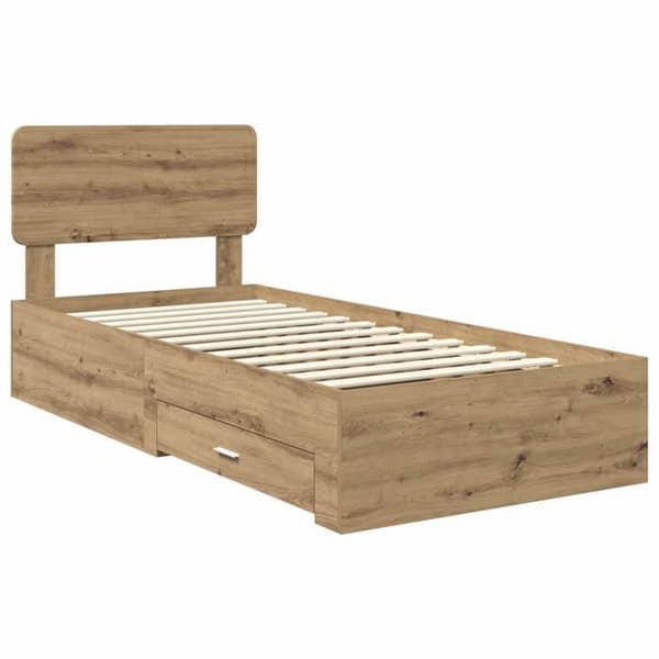 Sengestel - EKSKLUSIV HUS - Håndlavet eg - 90x200 cm - Ingeniørtræ - Med skuffer