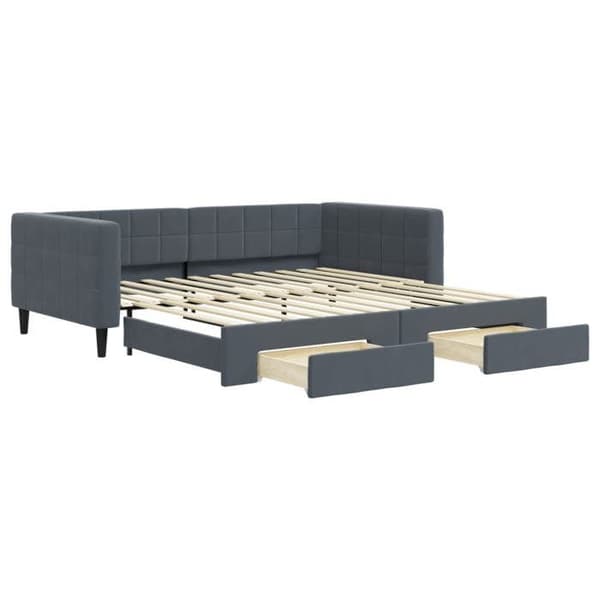 Seng i dag - EKSKLUSIV HUS - 100x200 cm - Uddragelig seng - 2 skuffer - Grå velour