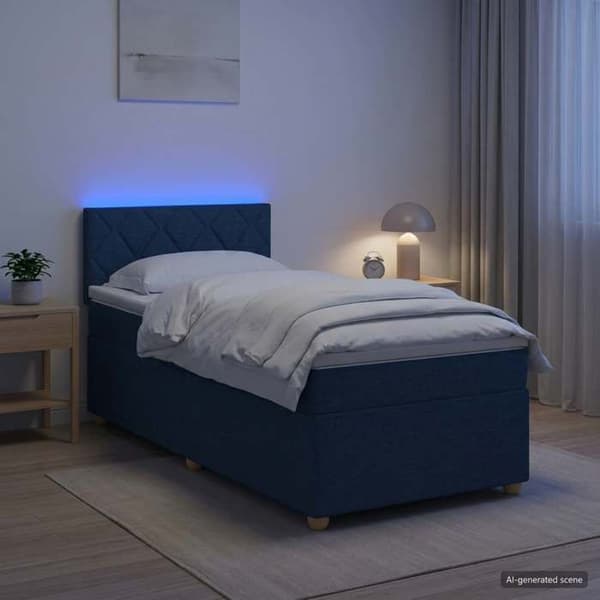 Maison Exclusive - Boxspring säng med madrass Blå 90 x 190 cm Tyg
