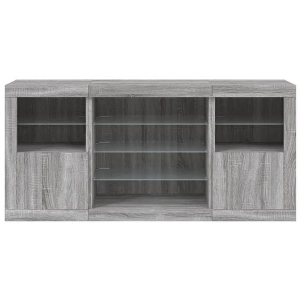 Buffet bas - EKSKLUSIVT HUS - 142,5x37x67 cm - Sonoma grå - Tilpasselige RGB LED - Stort opbevaring sonoma grå