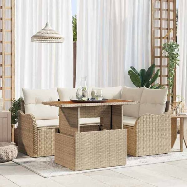 Maison Exclusive - 5 osan beige polyrottinkinen puutarhakalustesetti