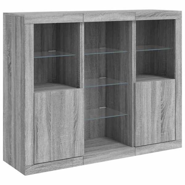 Maison Exclusive - Bufféer med LED-lampor 3 st sonoma grå ingenjörsträ