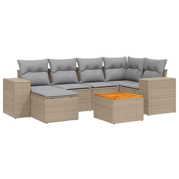 Maison Exclusive - Trädgårdsmöbler med kuddar 7 delar beige flätad resin