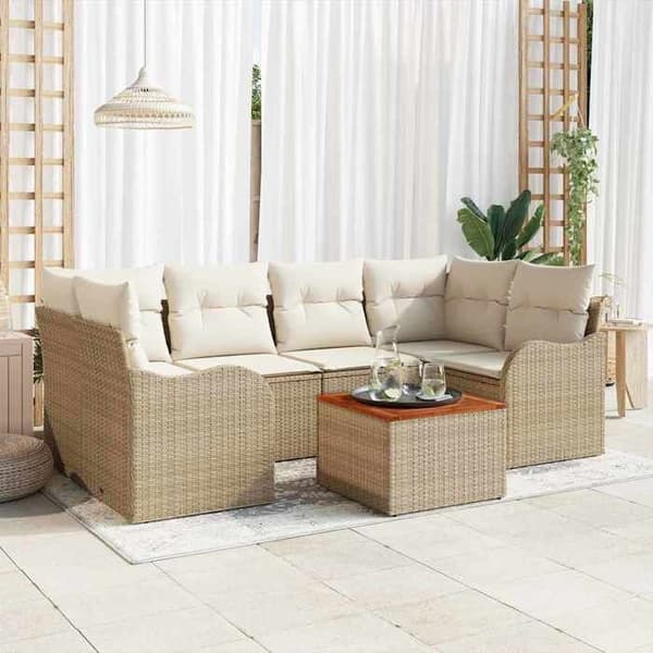 Maison Exclusive - 7 osan beige polyrottinkinen puutarhakalustesetti