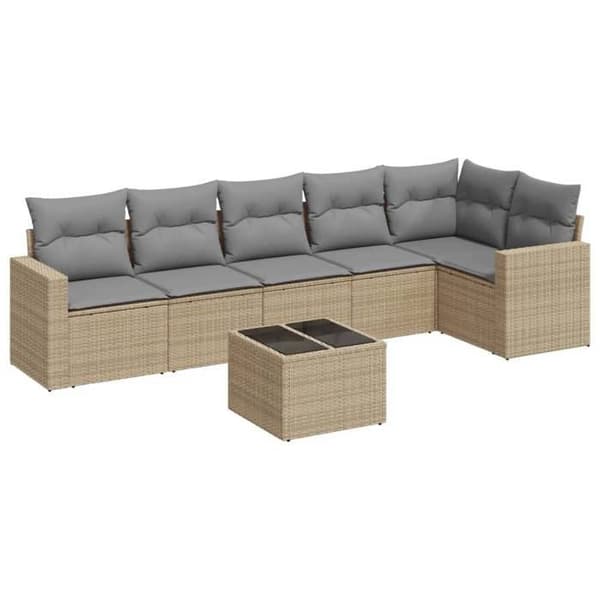 Maison Exclusive - Trädgårdsmöbler med kuddar 7 delar beige flätad resin