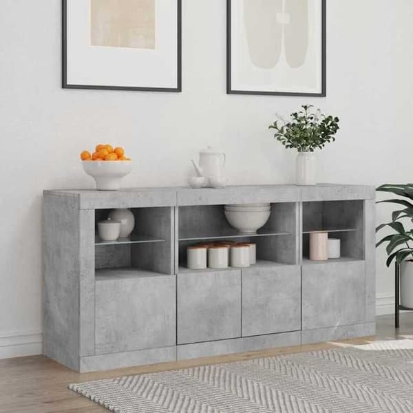 Buffet - EKSKLUSIVT HUS - 142,5x37x67 cm - Beton grå - Indbyggede RGB LED - Spånplader Betonggrå