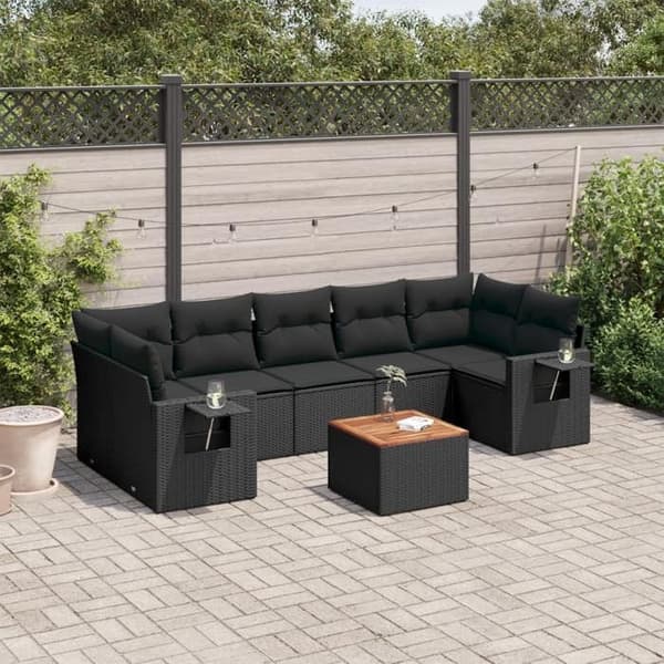 Maison Exclusive - 8 dele havegruppe med sorte puder i flettet harv