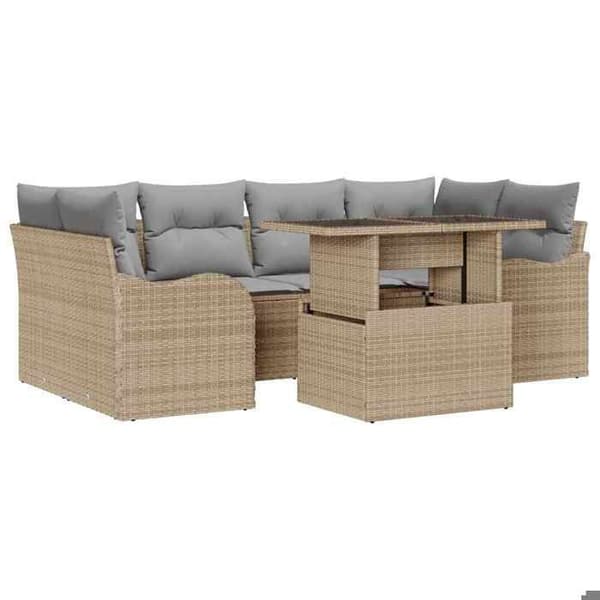 Maison Exclusive - 7 osan beige polyrottinkinen puutarhakalustesetti