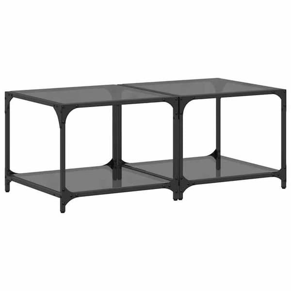 Bord - EKSKLUSIV HUS - 50 x 50 x 40 cm - Sort glasplade - Inox ramme - Sæt med 2 stk. Svart
