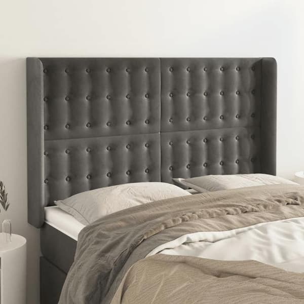 Maison Exclusive - Päätylevy korvilla Tummanharmaa 147x16x118/128 cm Sametti mörkgrå