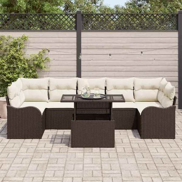 Lounge-soffor - MAISON EXCLUSIVE - Modulär - 8 delar - Brun - Poly rattan & behandlad stål brun